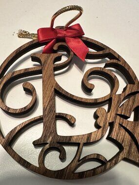 Wood Vine Letter “L” Initial Monogram Wood  Christmas Ornament 4”